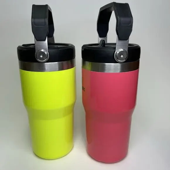 STANLEY ICE FLOW Flip Straw Tumbler 20 oz Neon Pink Neon Yellow - Picture 3 of 12